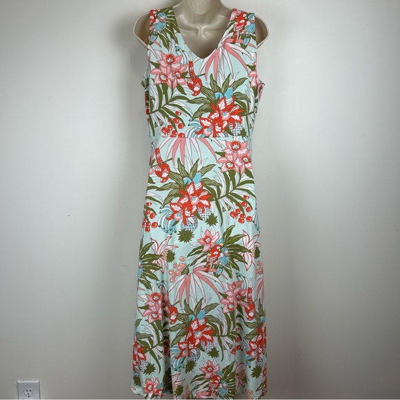 Talbots Floral Parrot Print Sleeveless Knit Maxi sz LP ResortWear Preppy Coastal - Picture 5 of 14